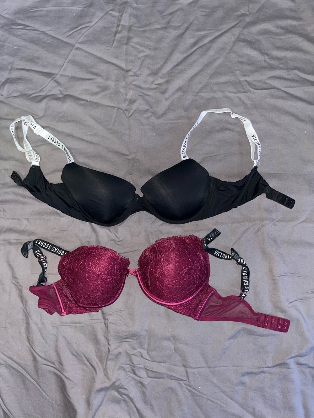 Victoria's Secret Black & Burgundy Lace Push-Up Bra Duo